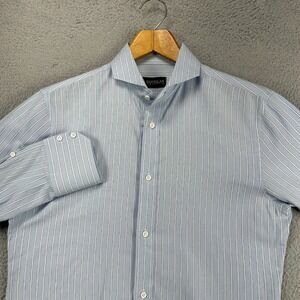 R Douglas Custom Clothier Button Up Shirt Mens Medium Blue White Stripe Cotton